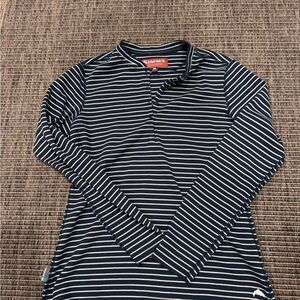 Simms Drifter Henley Navy and White Striped LS Shirt